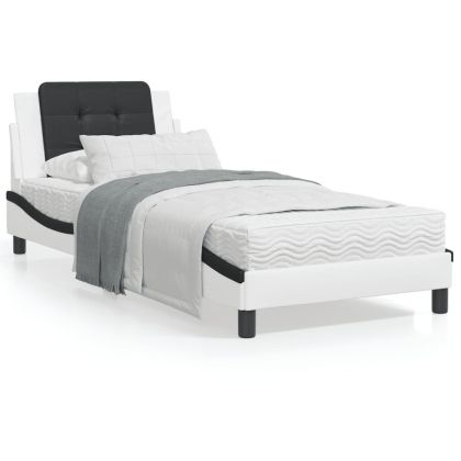 Рамка за легло с табла, бяла, черна, 100x200см, изкуствена кожа
