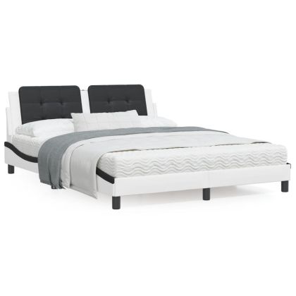 Рамка за легло с табла, бяла, черна, 160x200см, изкуствена кожа