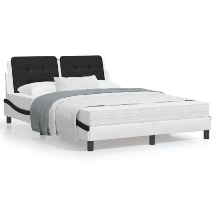 Рамка за легло с табла, бяла, черна, 140x190 см изкуствена кожа
