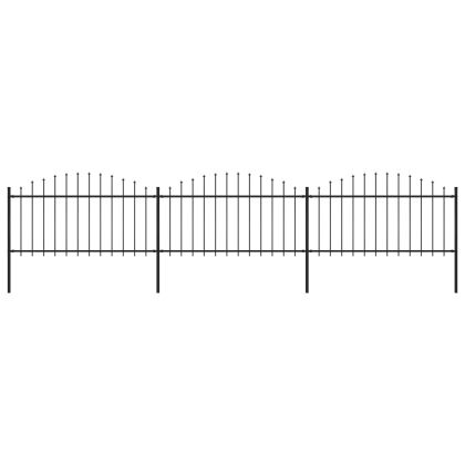 Градинска ограда с пики, стомана, (1,25-1,5)x5,1 м, черна