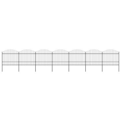 Градинска ограда с пики, стомана, (1,5-1,75)x11,9 м, черна