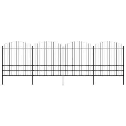 Градинска ограда с пики, стомана, (1,75-2)x6,8 м, черна