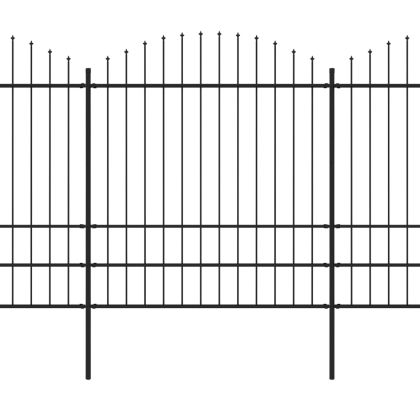 Градинска ограда с връх тип копие, стомана, 714,5x200 см, черна