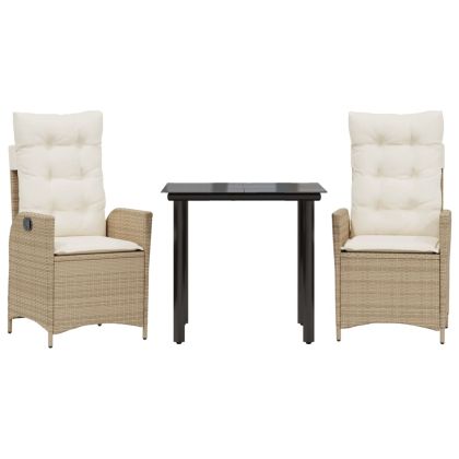 Градински комплект с възглавници, 3 части, бежов, полиратан