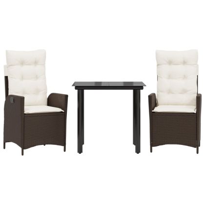 Градински комплект от 3 части с възглавници, кафяв, полиратан