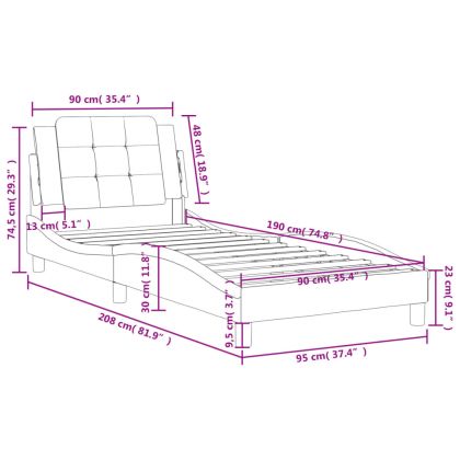 Рамка за легло без матрак Zadar, бяла, 90x190 см изкуствена кожа
