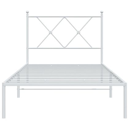 Метална рамка за легло с горна табла, бяла, 90x200 см