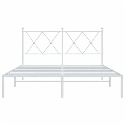 Метална рамка за легло с горна табла, бяла, 135x190 см