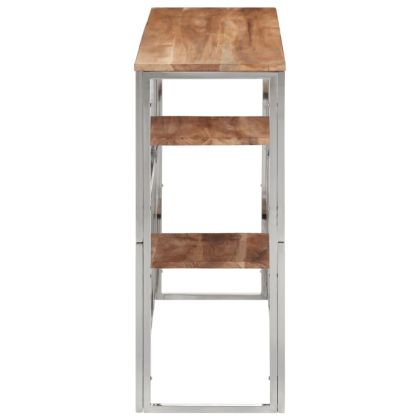 Конзолна маса, сребриста, неръждаема стомана и дърво масив