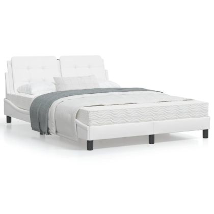 Рамка за легло с табла, бяла, 140x190 см изкуствена кожа