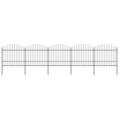 Градинска ограда с пики, стомана, (1,5-1,75)x8,5 м, черна