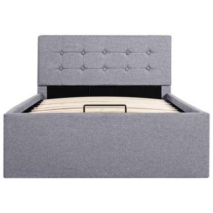 Легло с повдигащ механизъм, светлосиво, текстил, 90x200 см