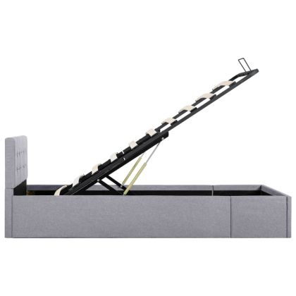 Легло с повдигащ механизъм, светлосиво, текстил, 90x200 см