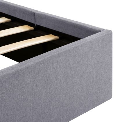 Легло с повдигащ механизъм светлосиво текстил 180х200 см