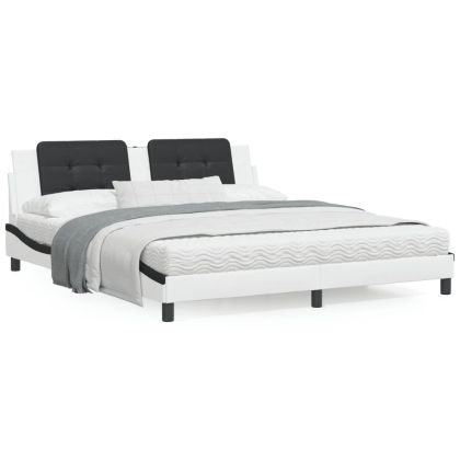 Рамка за легло с табла, бяла, черна, 180x200см, изкуствена кожа