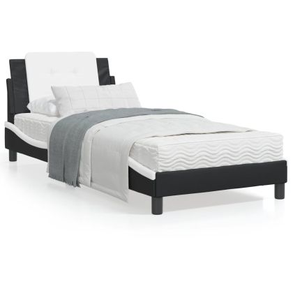 Рамка за легло с табла, черна, бяла, 100x200см, изкуствена кожа