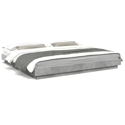 Рамка за легло с LED осветление, бетонно сива, 180x200 см