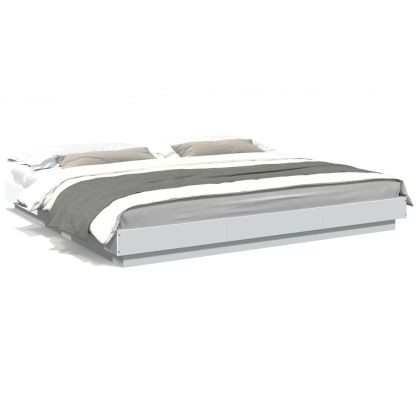Рамка за легло с LED осветление бяла 180x200 см инженерно дърво