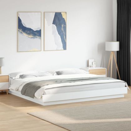 Рамка за легло с LED осветление бяла 180x200 см инженерно дърво