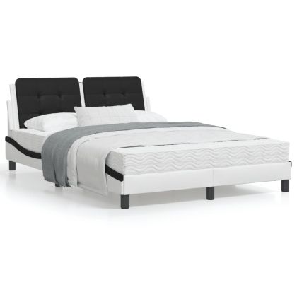 Рамка за легло с LED осветление бяло-черна 140x200 cм еко кожа