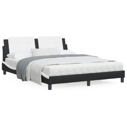 Рамка за легло с табла, черна, бяла, 160x200см, изкуствена кожа