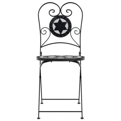 Бистро столове, сгъваеми, 2 бр, черно-бели, керамика