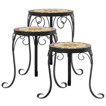 Стойки за растения, 3 бр, теракота и бяло, керамика