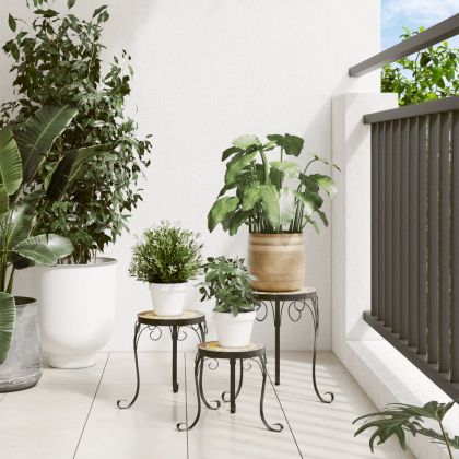 Стойки за растения, 3 бр, теракота и бяло, керамика