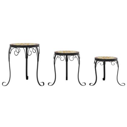 Стойки за растения, 3 бр, теракота и бяло, керамика