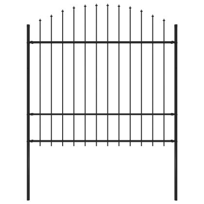 Градинска ограда с връх пика, стомана, (1,5-1,75)x1,7 м, черна