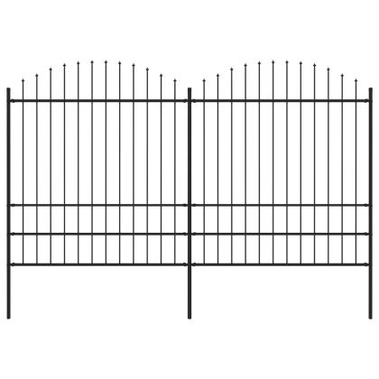 Градинска ограда с пики, стомана, (1,75-2)x3,4 м, черна