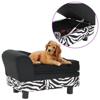 Кучешки диван, черен, 57x34x36 см, плюш