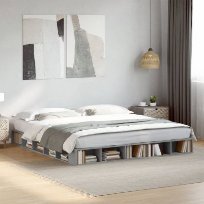Рамка за легло, бетонно сиво, 200x200 см, инженерно дърво