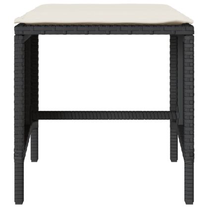 Градински диван от 4 части с възглавници, черен, полиратан