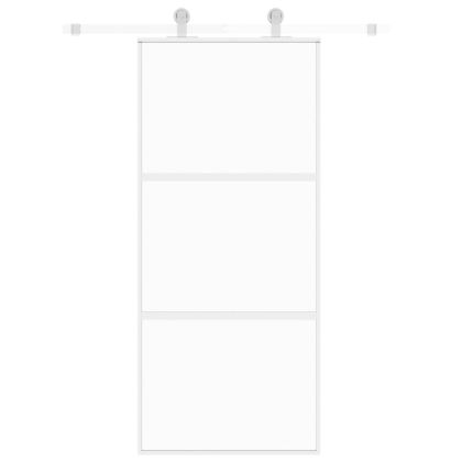 Плъзгаща се врата, бяла, 90x205 см, закалено стъкло и алуминий