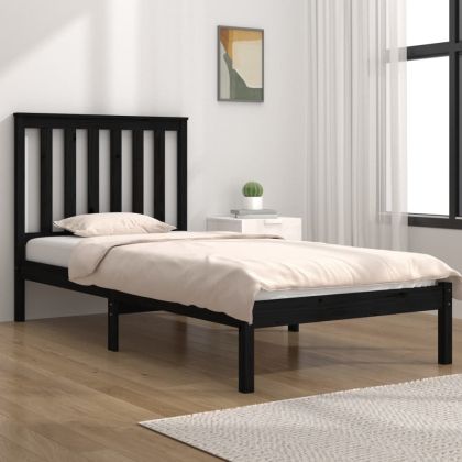 Рамка за легло, черна, бор масив, 75x190 см, Small Single