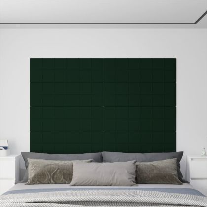 Стенни панели, 12 бр, тъмнозелени, 90x30 см, кадифе, 3,24 м²