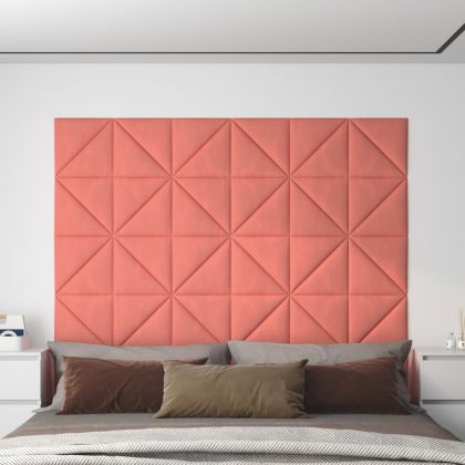 Стенни панели, 12 бр, розови, 30x30 см, кадифе, 0,54 м²