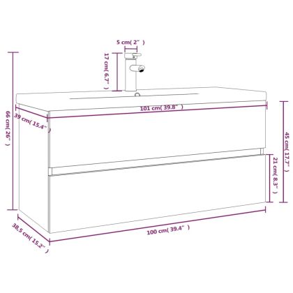 Шкаф за мивка с вградена мивка, опушен дъб, инженерно дърво