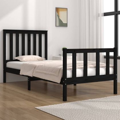 Рамка за легло, черна, бор масив, 75x190 см, Small Single