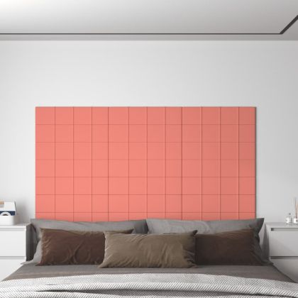 Стенни панели, 12 бр, розови, 60x15 см, плат, 1,08 м²