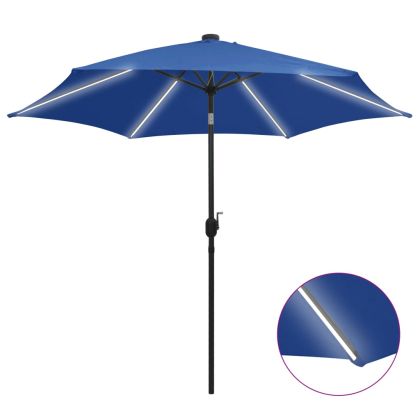 Чадър с LED светлини и алуминиев прът, 300 см, лазурносин