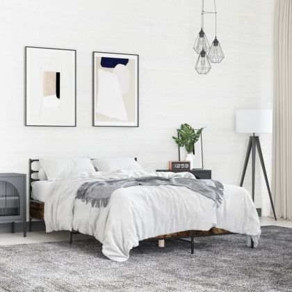 Рамка за легло, опушен дъб, 135x190 см, инженерно дърво и метал