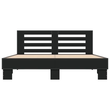 Рамка за легло, черна, 150x200 см, инженерно дърво и метал
