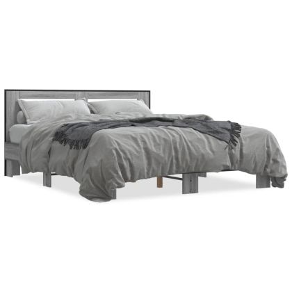 Рамка за легло, сив сонома, 160x200 см, инженерно дърво и метал
