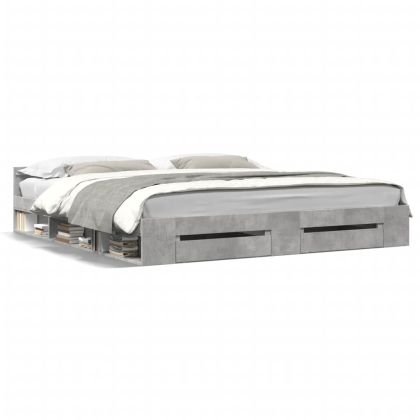 Рамка за легло с чекмеджета, бетонно сива, 180x200 см