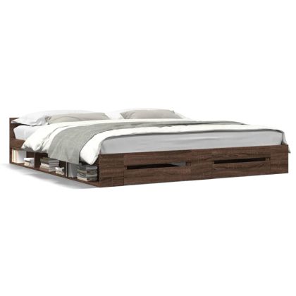 Рамка за легло с чекмеджета, кафяв дъб, 200x200 см