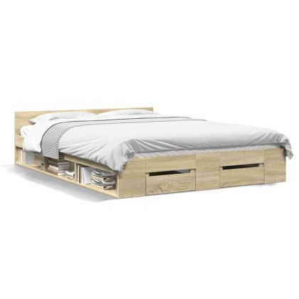Рамка за легло с чекмедже дъб сонома 140x190 см инженерно дърво