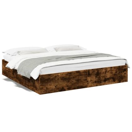 Рамка за легло, опушен дъб, 200x200 см, инженерно дърво