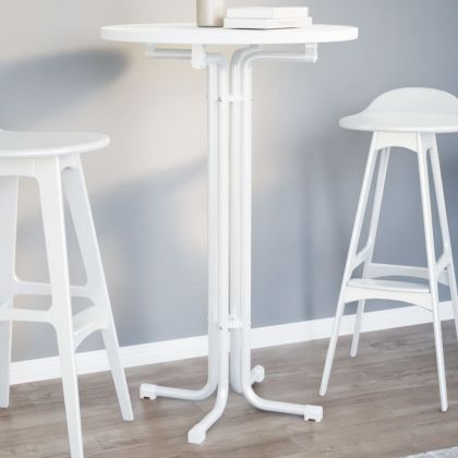 Трапезна маса, бяла, Ø70x110 см, инженерно дърво и стомана